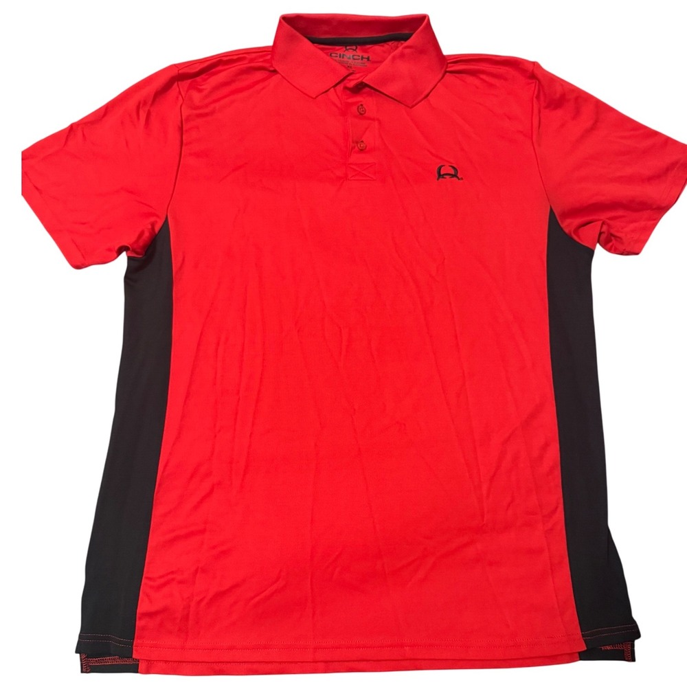 Cinch Mens XL Red Black Athletic Fit Polo Shirt Golf Work‎ Casual